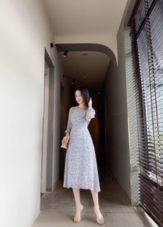 Đầm hoa Midi xanh voan 🌼