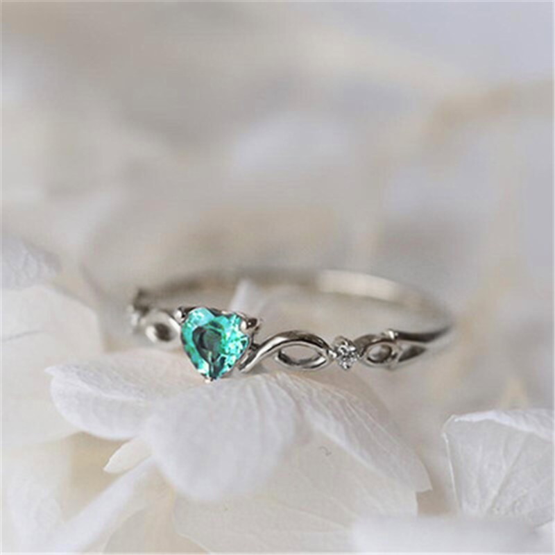 Nhẫn Mạ Vàng/Bạc Đính Đá Hồng Ngọc Hình Trái Tim Size 5 6 7 8 9 10