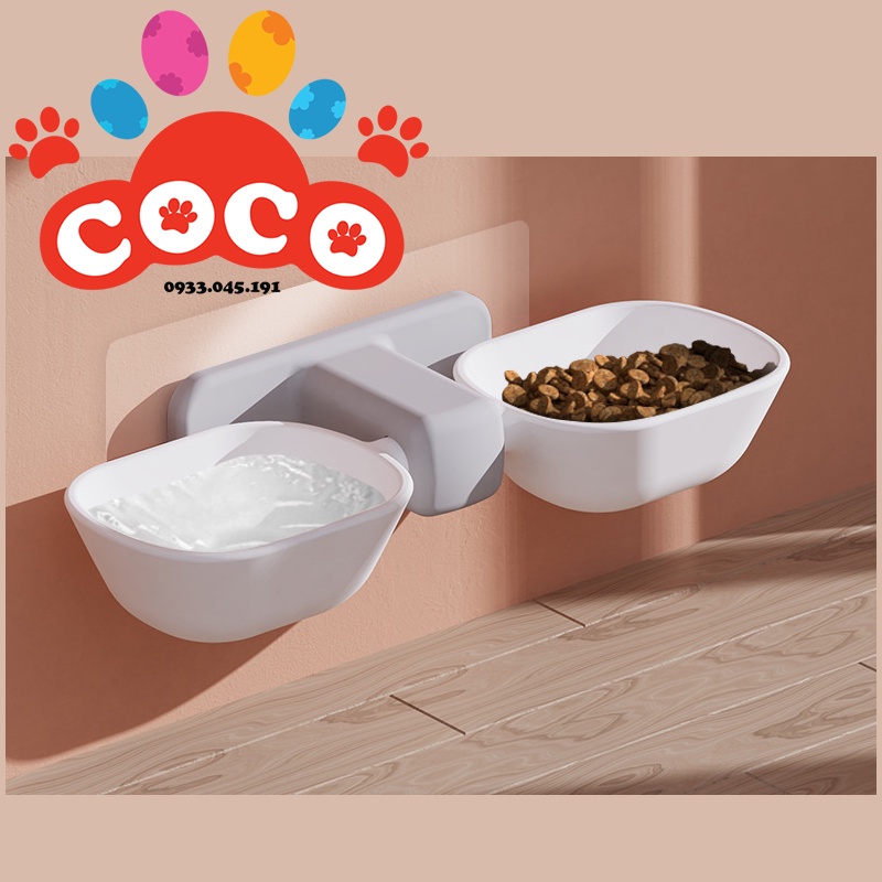Bát ăn đôi GẮN CHUỒNG/DÁN TƯỜNG cho chó mèo
