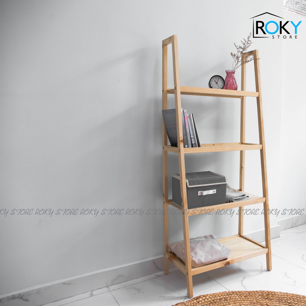 KỆ ĐỂ SÁCH 4 TẦNG DÁNG CHỮ A MÀU TỰ NHIÊN - A BOOK SHELF 4F NATURAL SIZE L