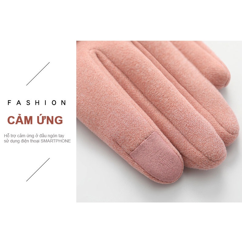 Găng Tay Nữ Nhung Mịn Lót Lông Cừu Thời Trang - Găng Tay Cảm Ứng Điện Thoại