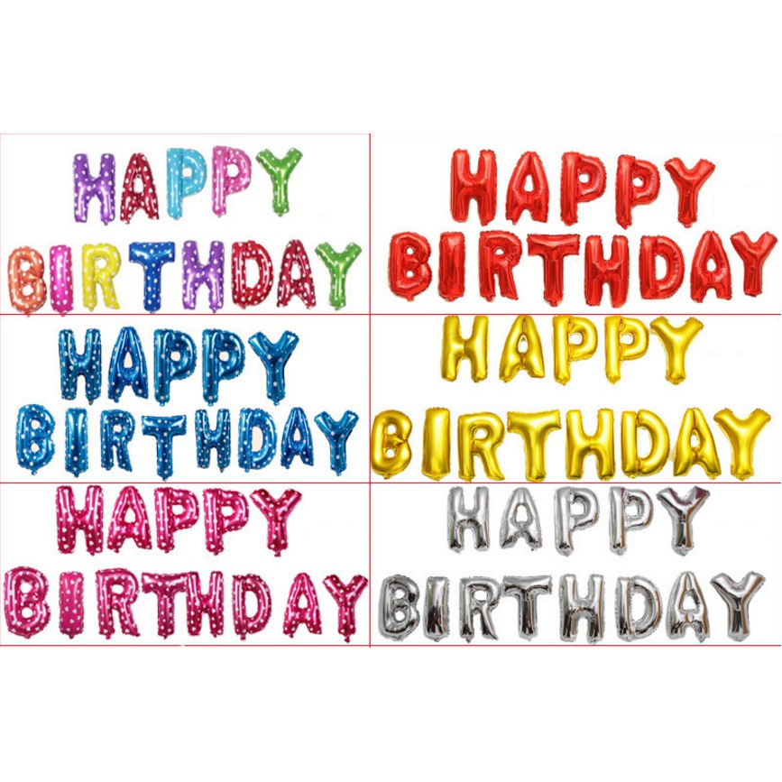 Set bóng tráng nhôm Happy Birthday cao 40cm trang trí tiệc sinh nhật