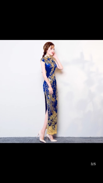 Áo dài xanh kim tuyến đẹp 218