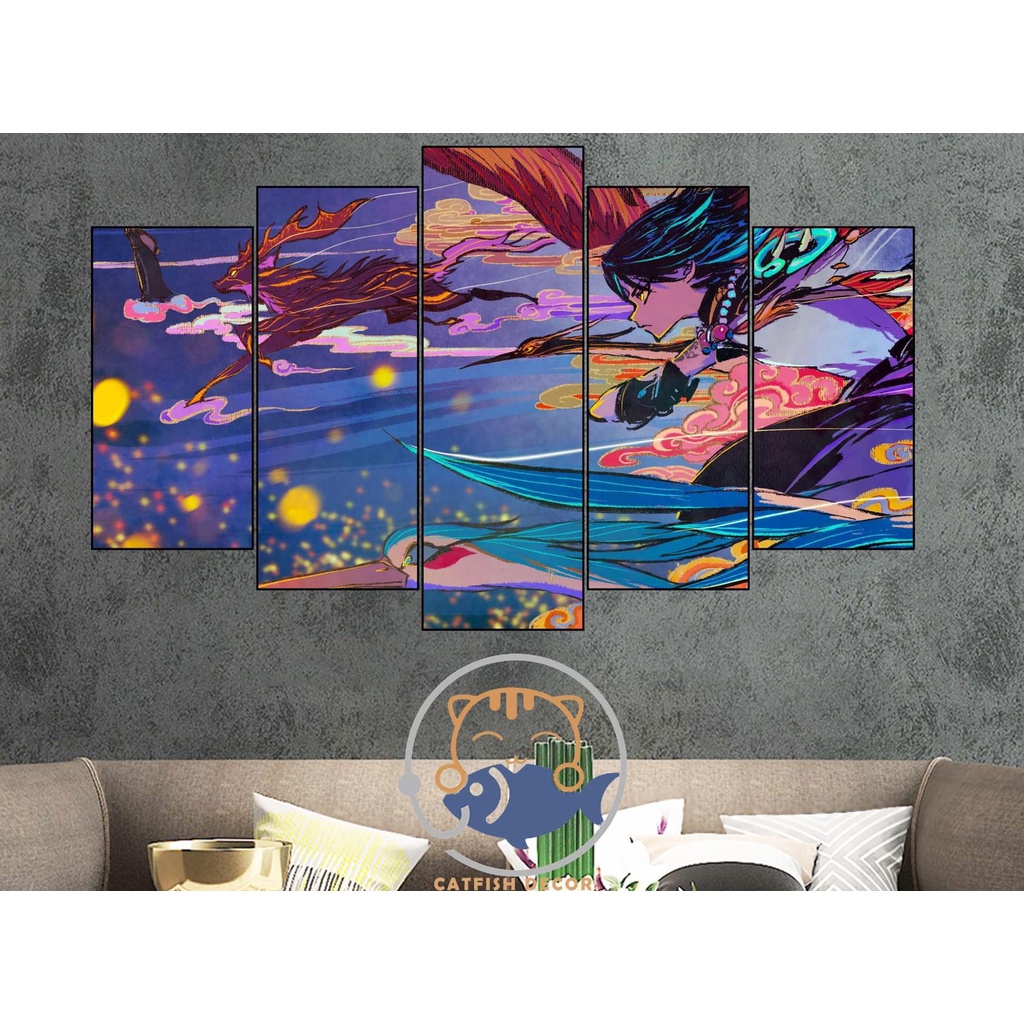 Tranh ghép 5 tấm dán tường trang trí phòng ngủ Room decor ANIME - GAME TỔNG HỢP