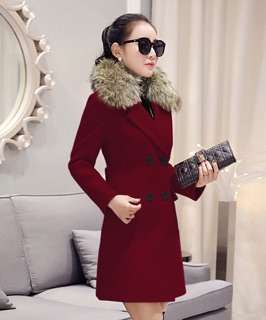 Áo khoác dạ kèm lông cổ