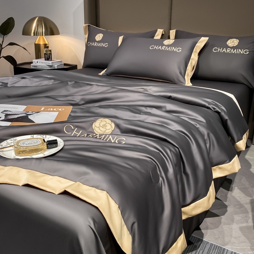 Bộ phi lụa Ga Gối Chăn Trần Hè CHARMING mẫu mới 2023 , Bộ 4 món ga giường chăn hè chất liệu lụa mềm mịn thoáng mát