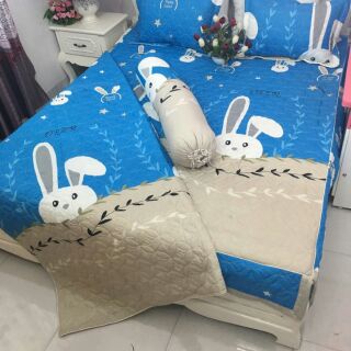 Chăn ga gối trần bông thỏ xanh