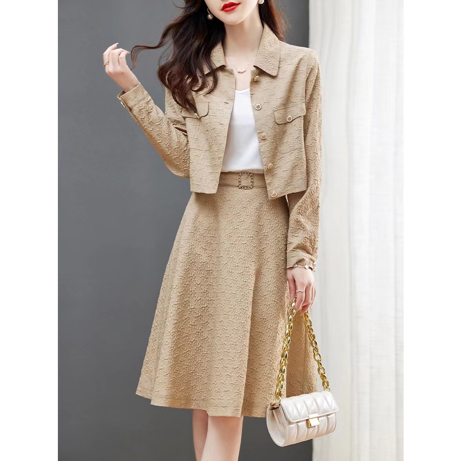 Bộ Áo + Chân Váy Lưng Cao Thời Trang Xuân Thu 2023 Dành Cho Nữ
