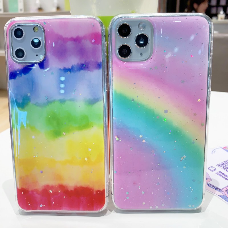 Ốp điện thoại mềm màu cầu vồng ánh nhũ thời trang cho Iphone XS XR 7 8 plus 6 6s 11 11pro max | BigBuy360 - bigbuy360.vn