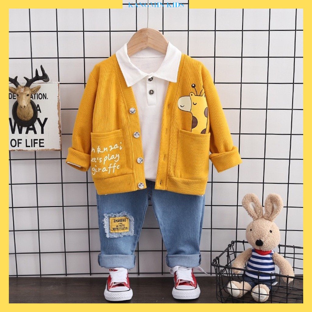 Áo khoác cardigan cho bé kangmin-kids, Áo khoác cotton  in hình hươu cực xinh cho bé từ8-20kg mã H001