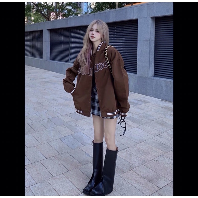 Áo Khoác Bomber Nâu Tây Phong Cách Hàn Quốc Trẻ Trung Năng Động