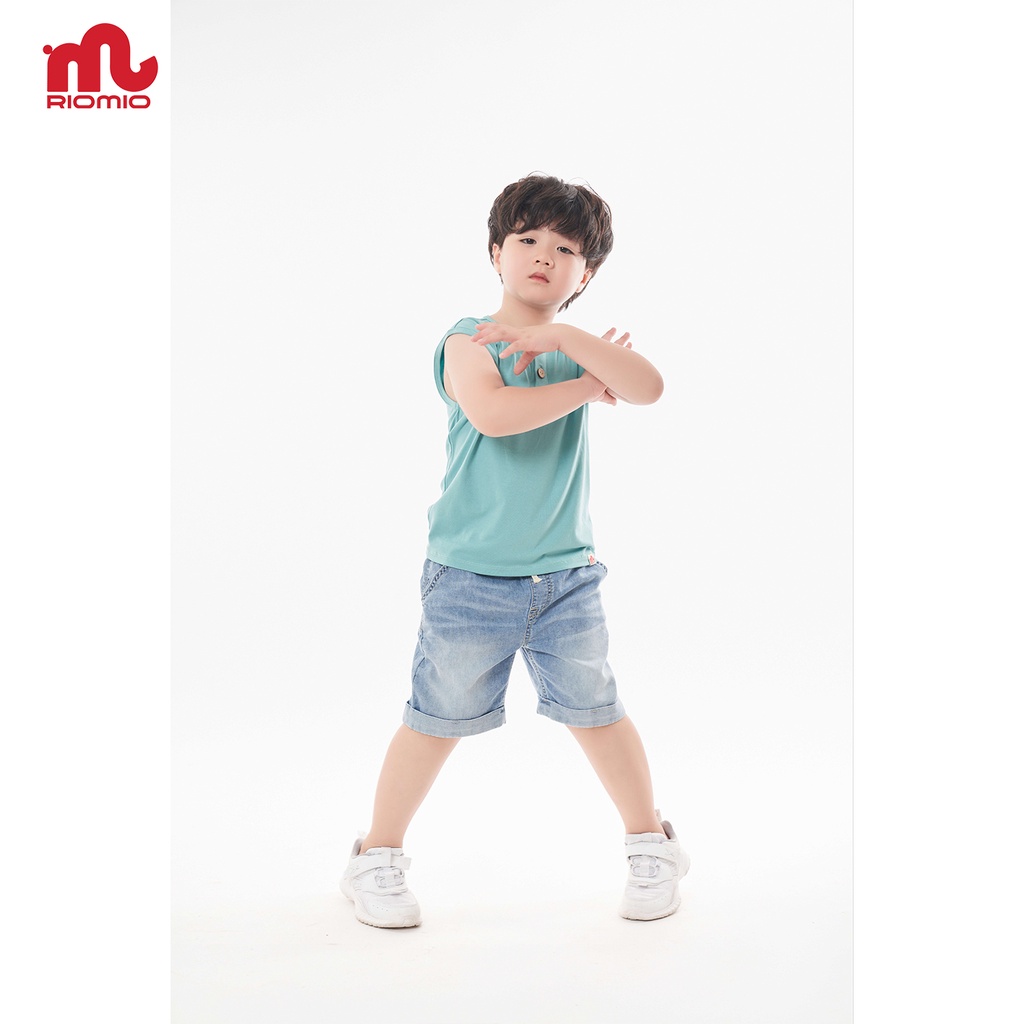 Áo thun bé trai sát nách 3-11 tuổi (15-40kg) RIOMIO cotton 4 chiều phối cúc ngực phong cách Hàn Quốc - RA230