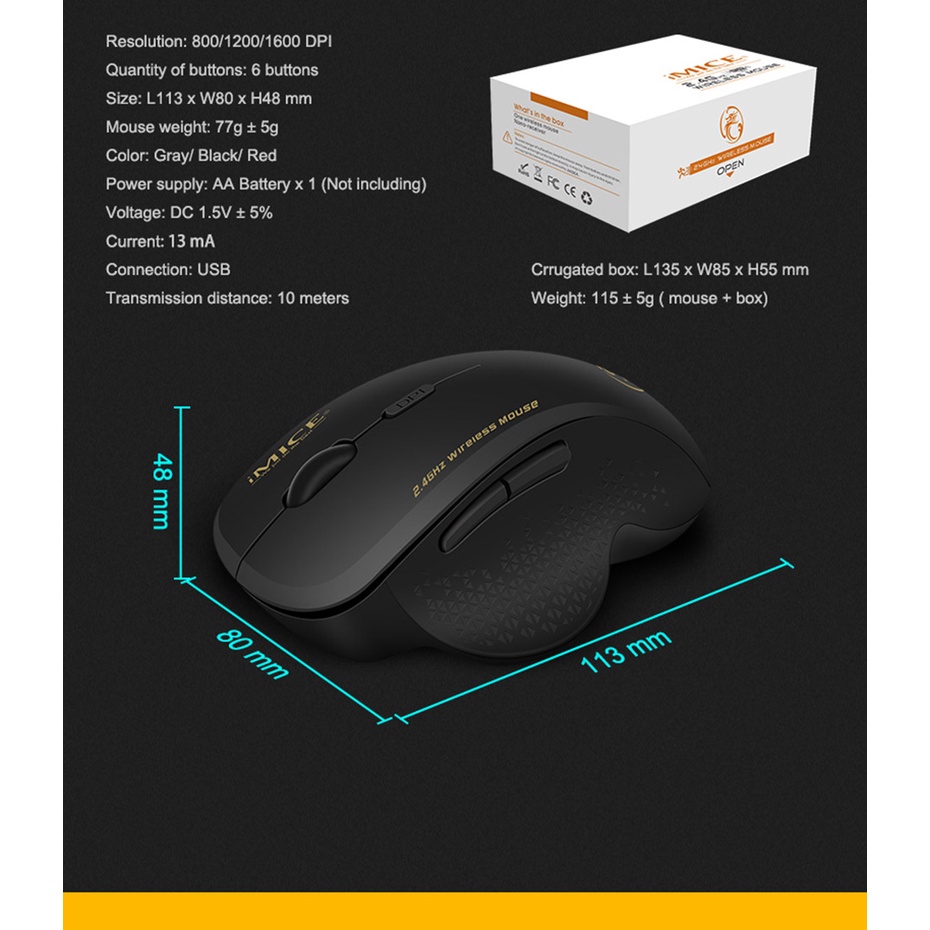 Chuột không dây 2.4 Ghz 1600 DPI