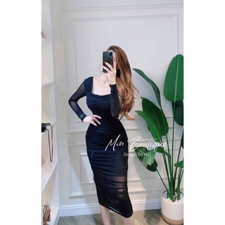 Đầm body dúm cổ vuông