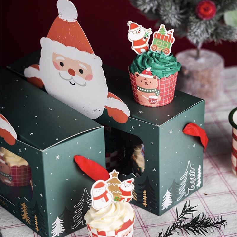 Hộp Giấy Đựng Bánh Cupcake Phong Cách Mùa Giáng Sinh