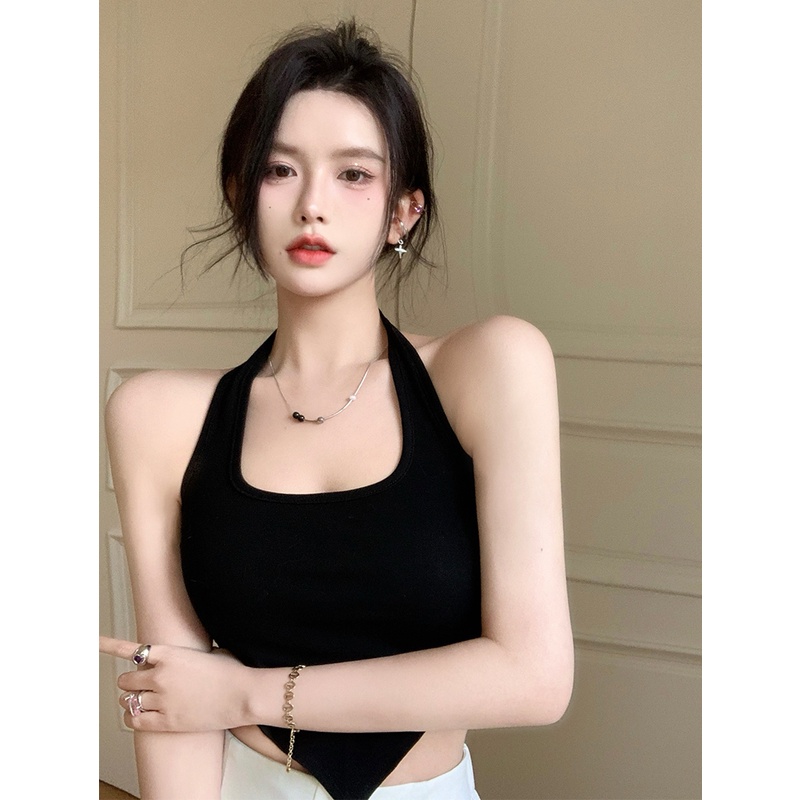 Porozi  Áo croptop cổ yếm  dáng ôm đơn giản phong cách Hàn Quốc thời trang cho nữ