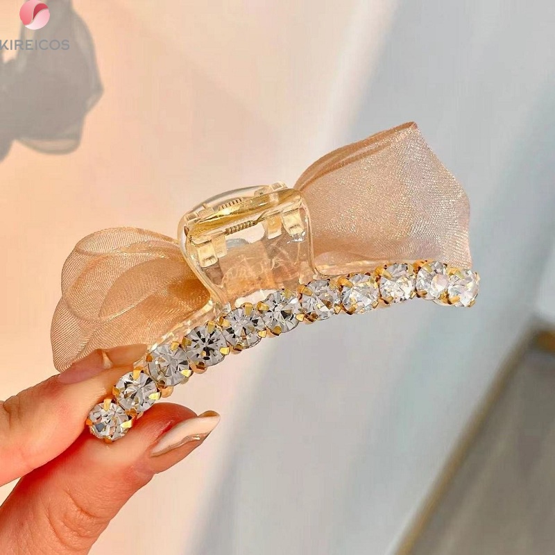 Kẹp Tóc Gấp Tóc Nơ Đính Đá 2 Mặt Sang Chảnh Phong Cách Hàn Quốc