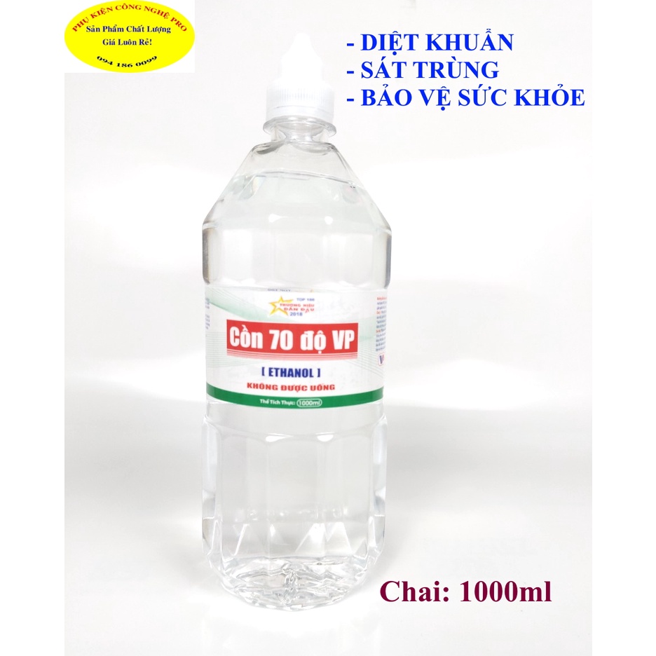 CỒN 70 ĐỘ VP Chai 1000ml Không vòi xịt Diệt khuẩn Sát trùng vết thương Bảo vệ sức khỏe Sản xuất tại Việt Nam