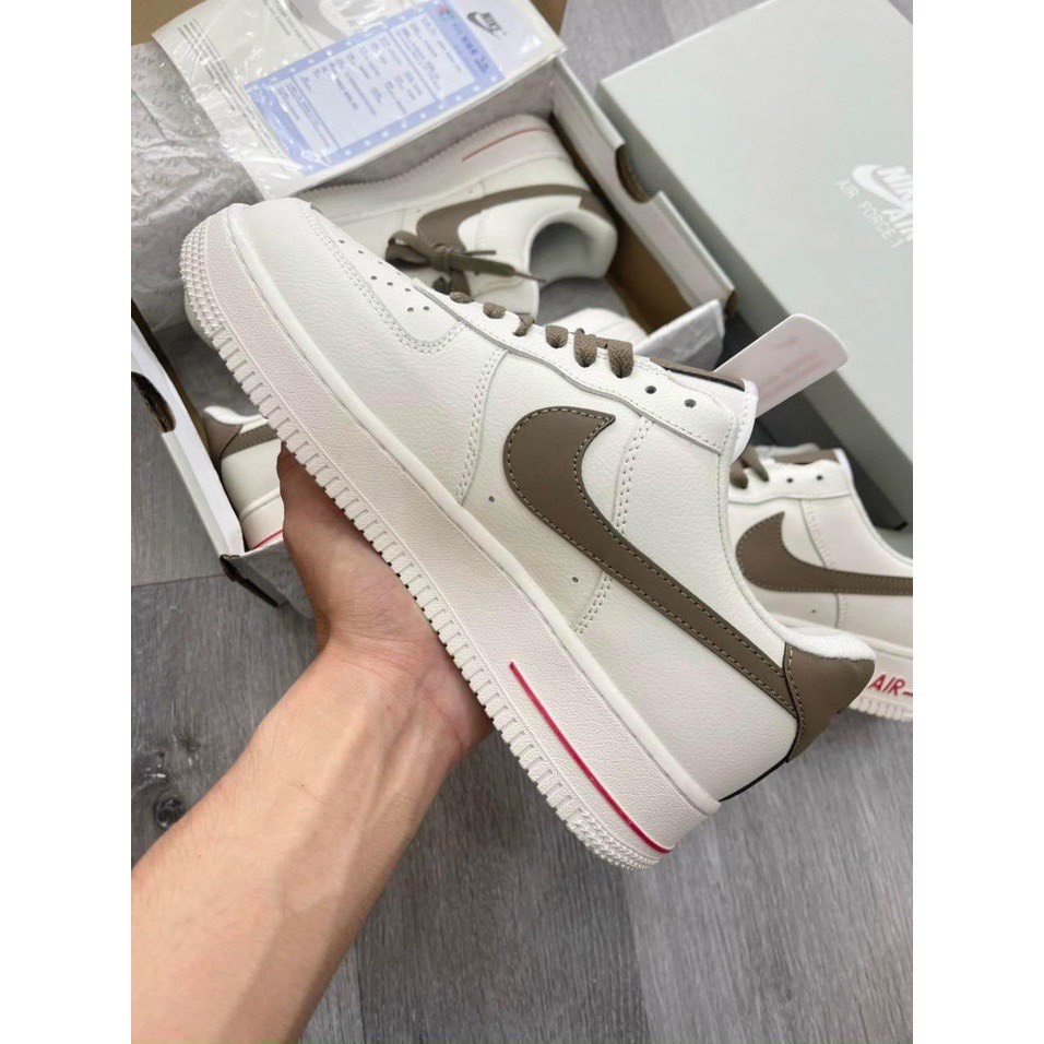 Giày _Nike Air force 1 trắng vệt đen, giày af1 móc nâu chuẩn hàng trung Full Phụ Kiện