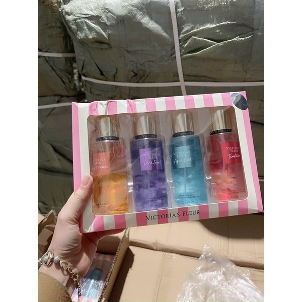 Set 4 chai Xịt Thơm Toàn Thân Victoria Secret Body Mist Mẫu Mới Đủ Mùi Quà Tặng Hộp 4 Chai Xịt Thơm Toàn Thân Body Mist
