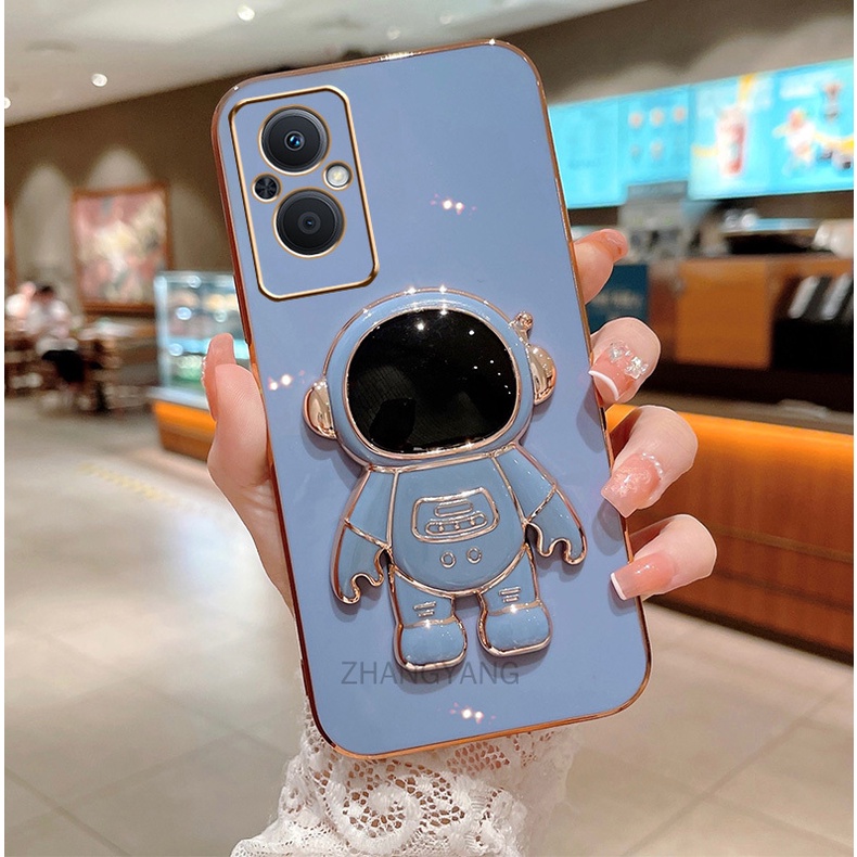 Ốp lưng oppo a96 reno 7z 5g TPU Mạ điện 3D Phi hành gia có chân đế ốp điện thoại oppo a96 reno 7z 5g