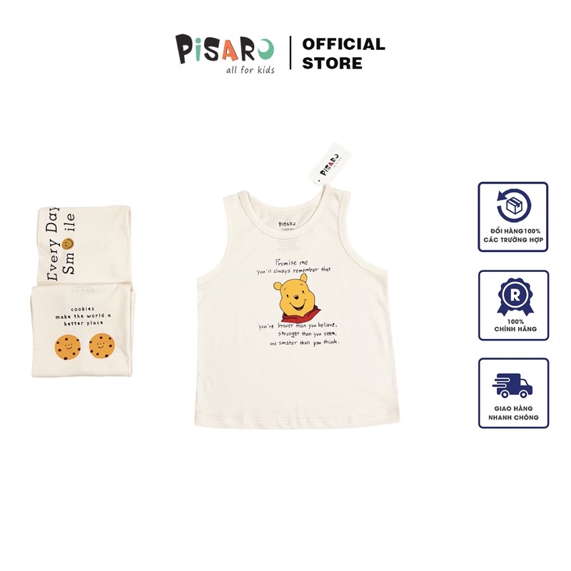 Áo ba lỗ trẻ em Pisaro cotton cho bé trai bé gái mềm mịn thấm hút