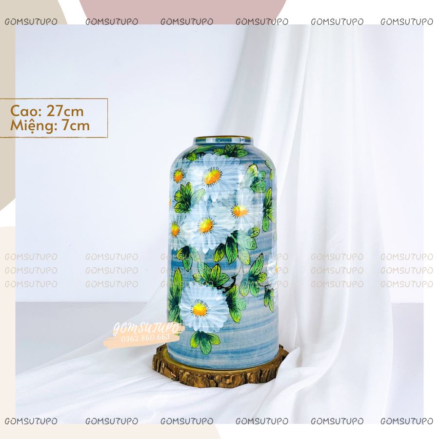Lọ hoa dáng Lồng Chim , bình hoa decor trang trí gomsutupo, Gốm Sứ TUPO Bát Tràng