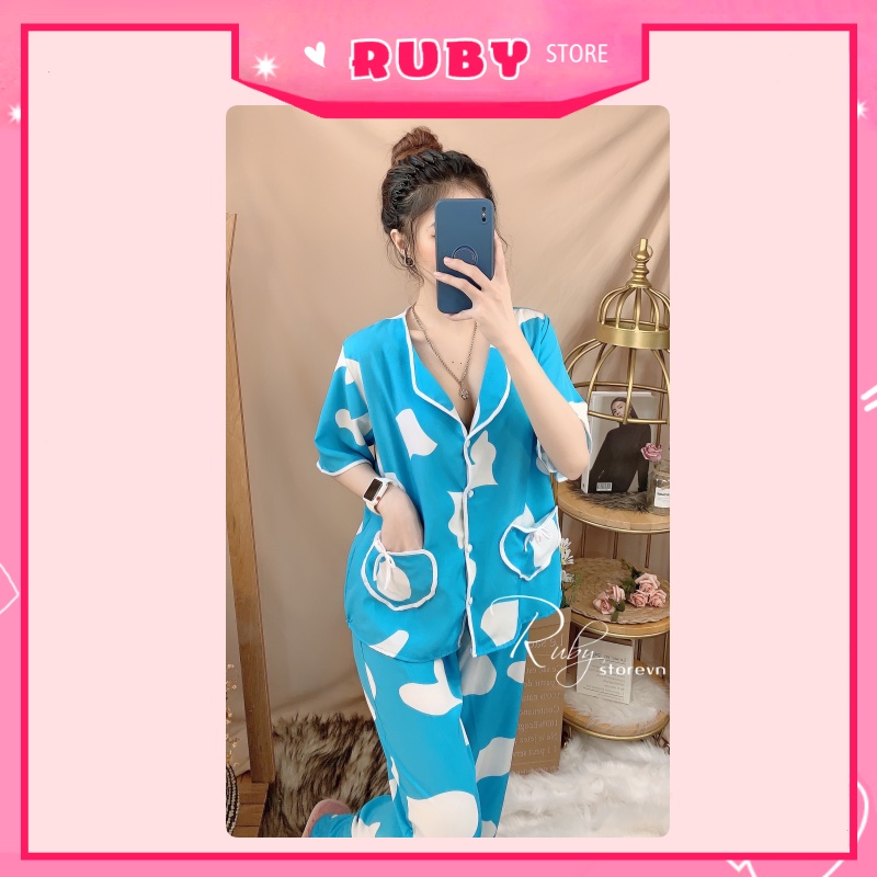 Set bộ tiểu thư họa tiết Bò Sữa dễ thương, túi trái tim phối nơ cực xinh Free Size Dưới 55KG ❤ Rubystorevn