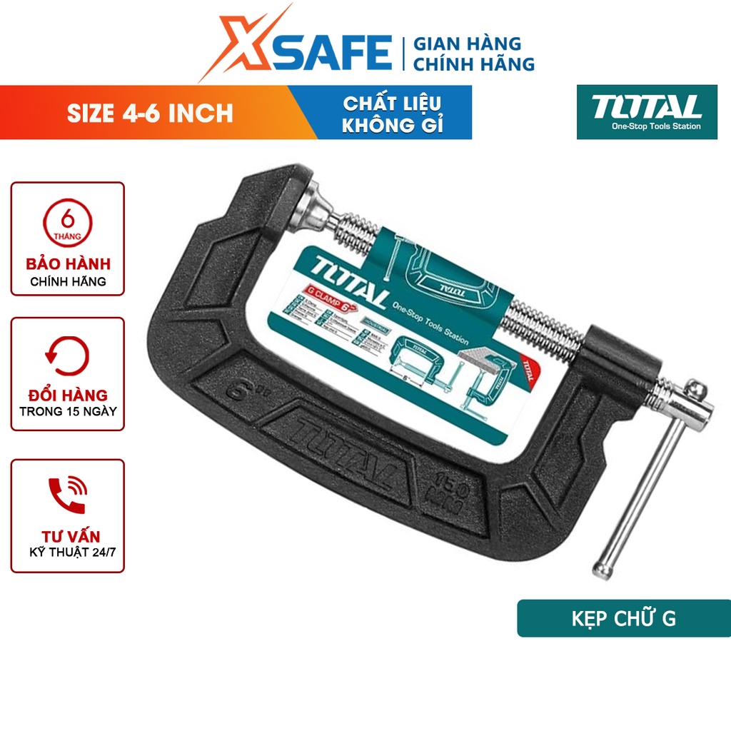Cảo chữ C đa năng cao cấp TOTAL kẹp chữ G thép Cr-V cứng không gỉ chịu lực cực tốt gia công đá gỗ kim loại kính