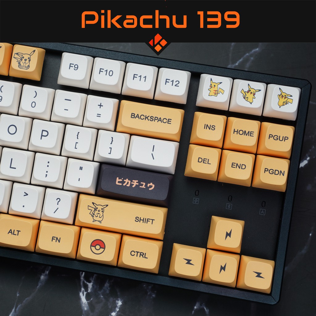 Keycap  PIKACHU Anh, Anh-Nhật - profile XDA - keycap PBT - Dyesub - 139 nút cho bàn phím cơ Filco, Leopold, IKBC, Edra