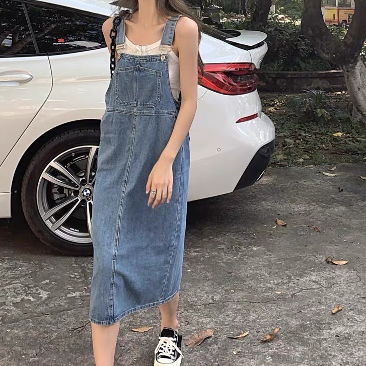 Váy yếm jean phong cách, váy yếm jean hai màu đen xanh_y2