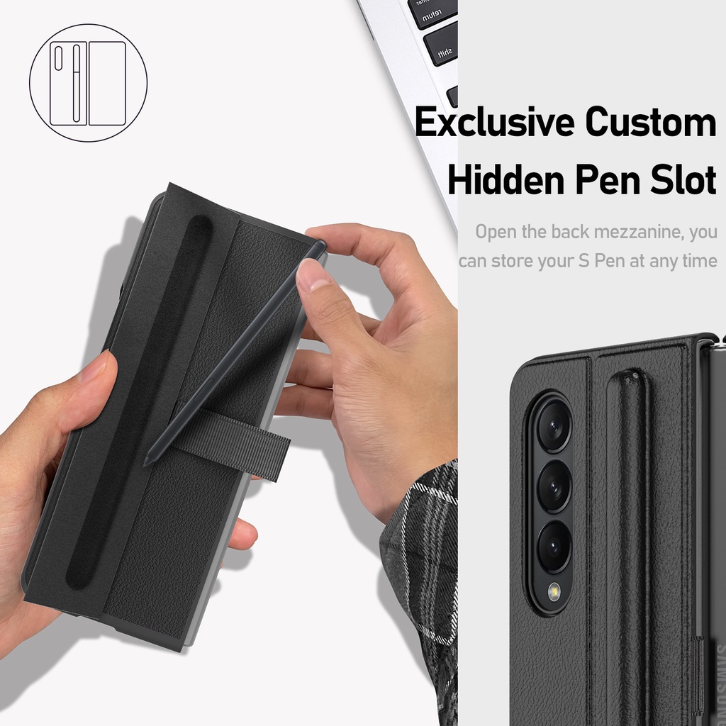 Bao da điện thoại siêu mỏng có ngăn đựng bút tiện lợi cho Samsung Galaxy Z Fold 4 5G Fold4 Z Fold4