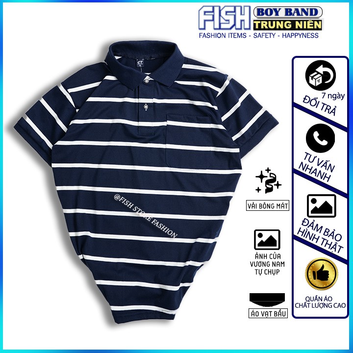 Áo phông nam trung niên polo có cổ form rộng tay ngắn cotton đẹp FF44H