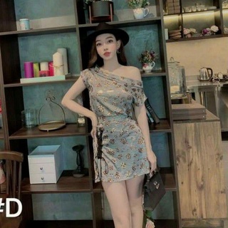 Set Áo Trễ Vai Chân Váy Rút Dây Có Lót Quần Họa Tiết Đốm Lấp Lánh (có ảnh và video thật )