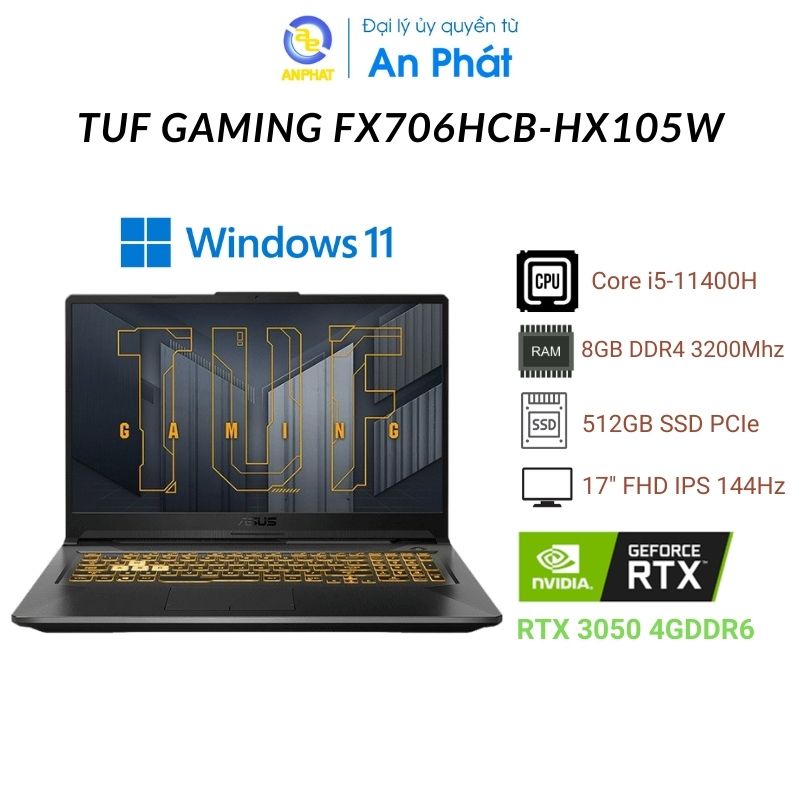 Laptop Asus TUF Gaming FX706HCB-HX105W (Core™ i5-11400H +  RTX™ 3050 4GB | 17.3-inch FHD)