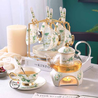 Bộ Ấm Trà Gốm Sứ Hoạ Tiết - Set Ấm Chén kèm khung treo Gốm Sứ hoa văn phong cách Hoàng Gia