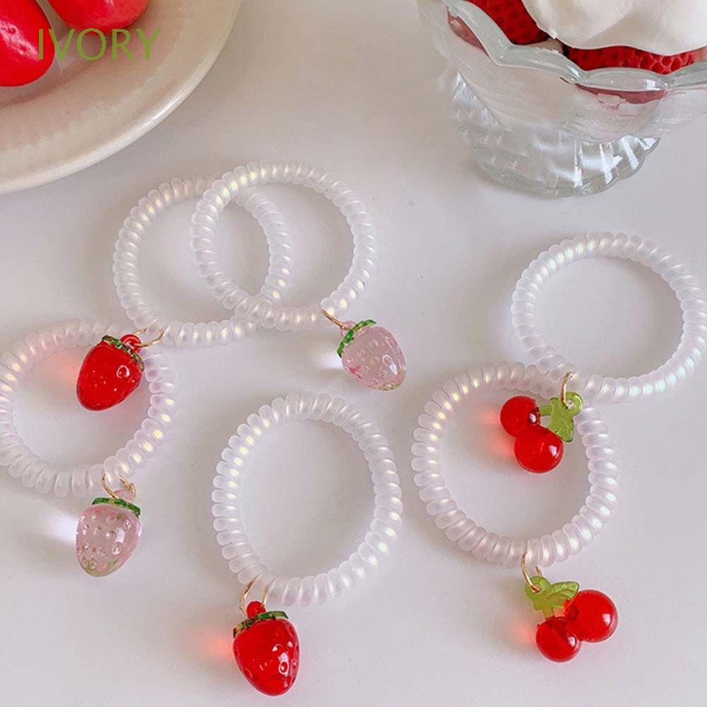 Dây Buộc Tóc Lò Xo Co Giãn Đính Hình Quả Dâu Dễ Thương Cho Nữ
