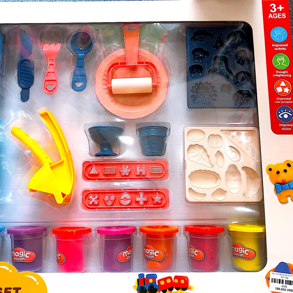 [Hàng cao cấp] Hộp đồ chơi đất sét nặn nhiều màu kèm khuôn làm bếp cho bé 8055