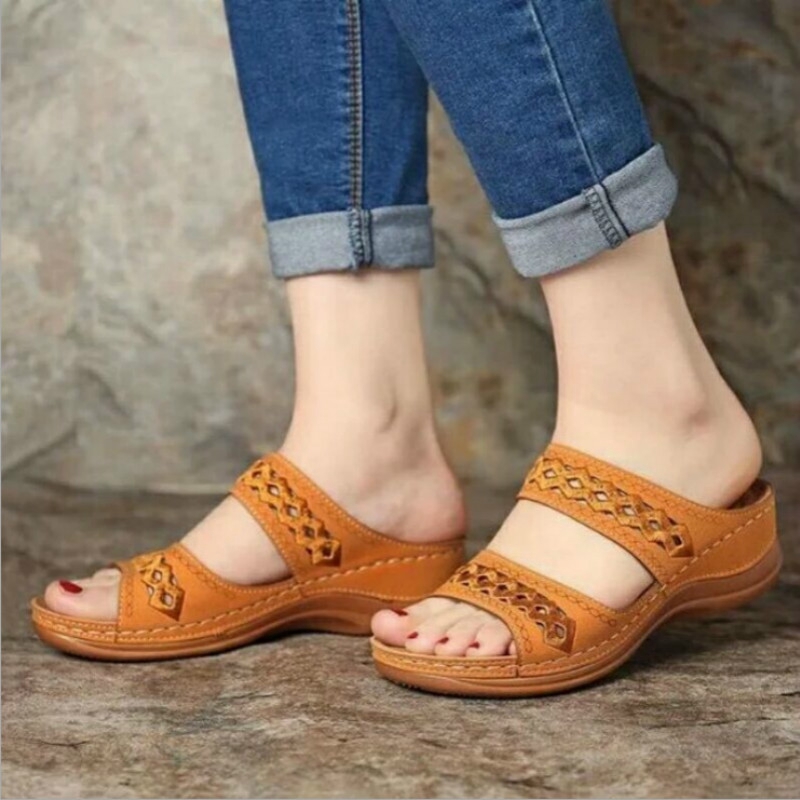 Giày sandal đế xuồng thiết kế quai cắt rỗng thời trang thường ngày đơn giản cho nữ