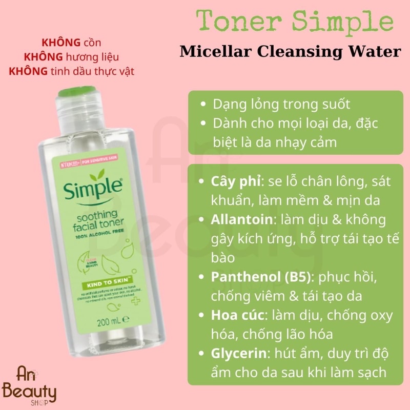 Toner Simple Soothing Facial Không Cồn 200ml