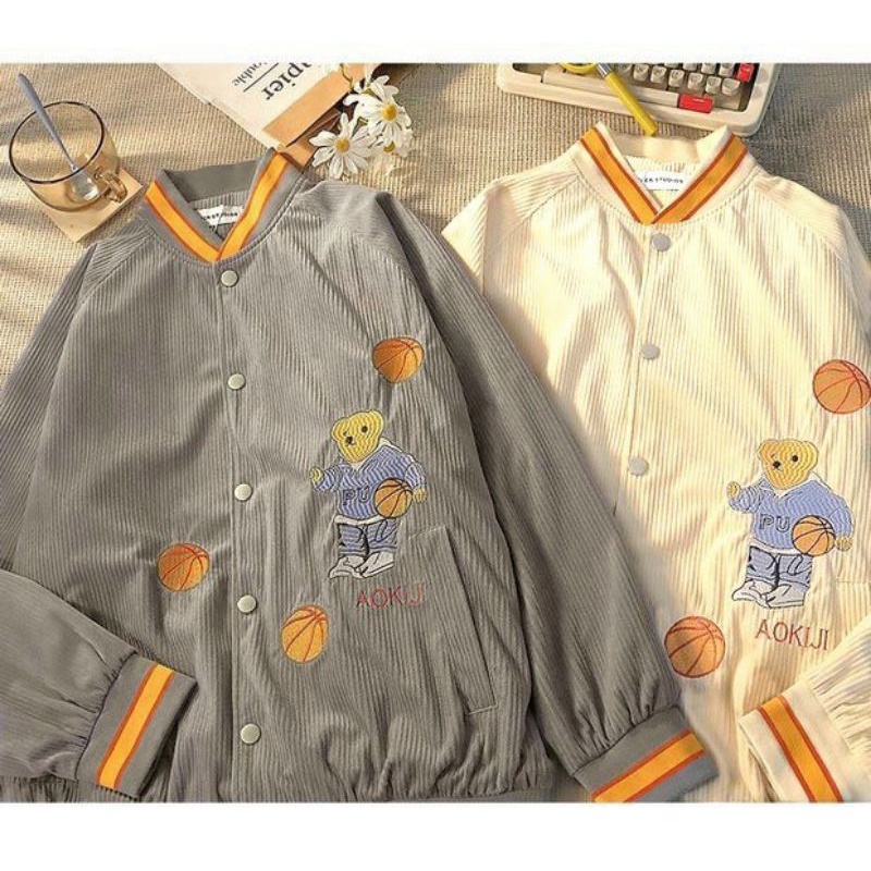 Áo bomber unisex nam nữ chất kaki form rộng thêu hình gấu thời trang teen hè