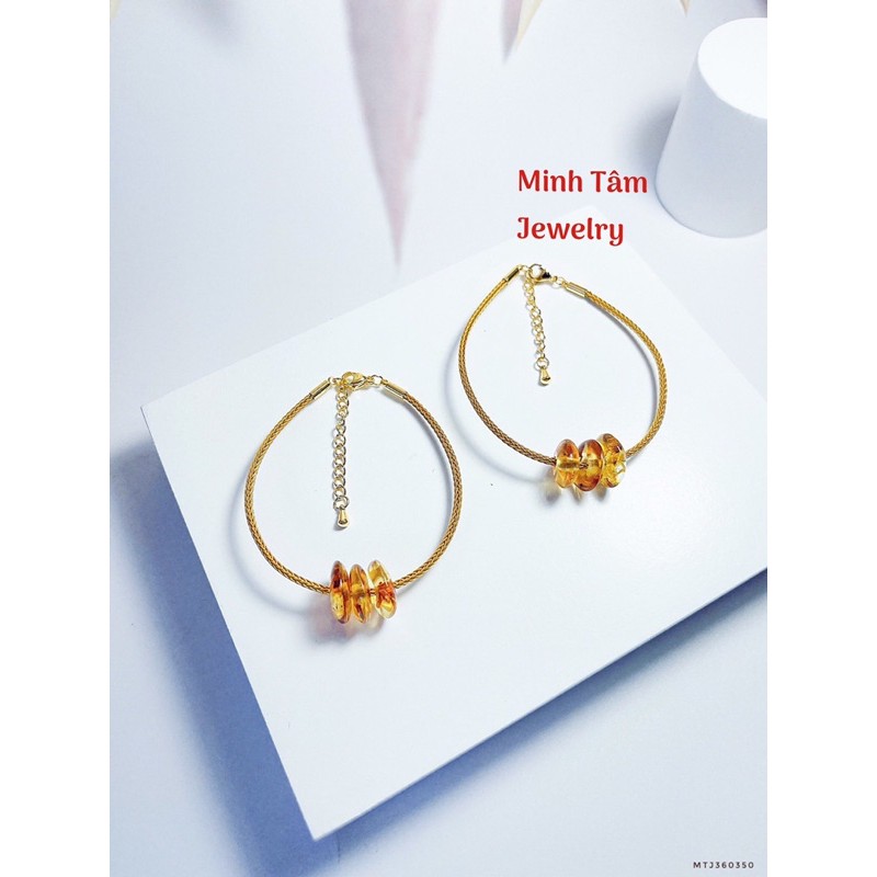 Vòng tay đồng điếu hổ #phách Amber dây cước kim loại-Minh Tâm Jewelry