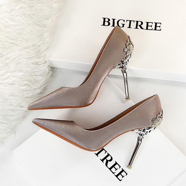 2689 GIÀY CAO GÓT TRÊN 7P BIGTREE bọc gót chất Lụa Satin( Mới)