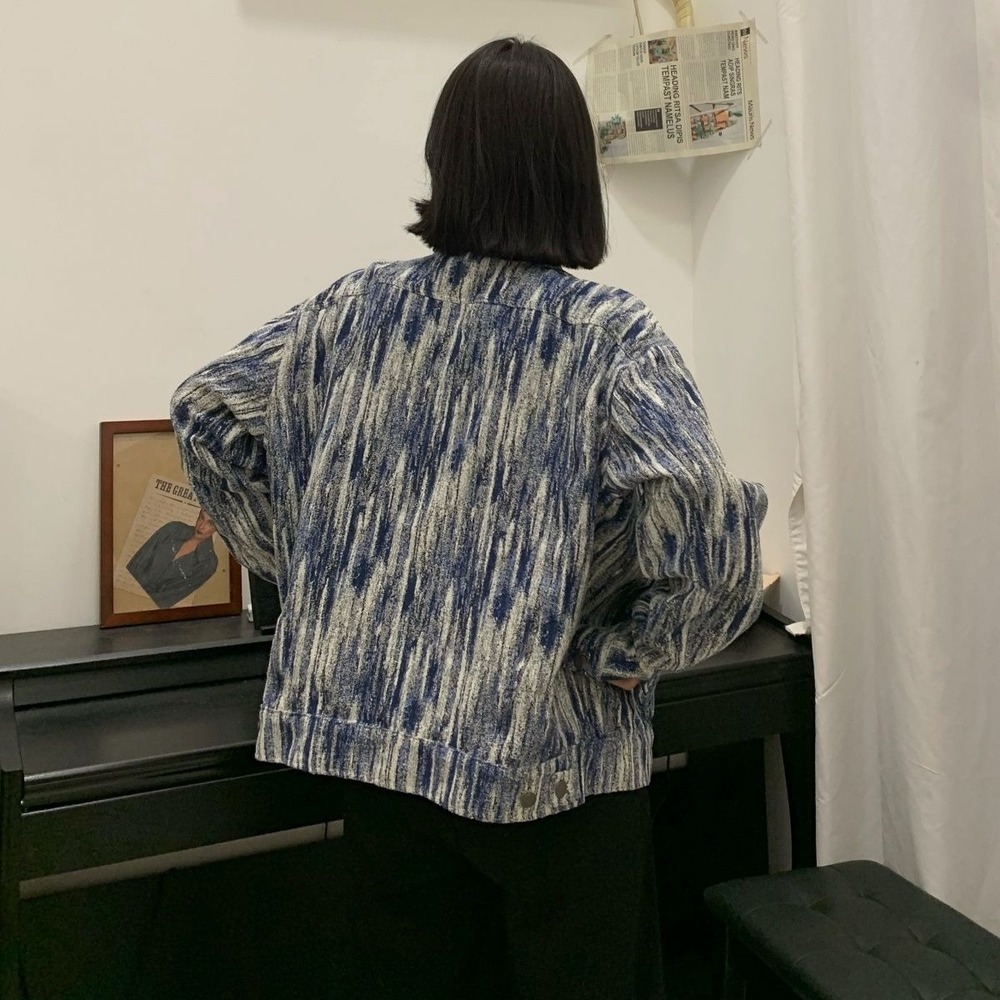 Áo khoác jean họa tiết hoa tuyết Vintage mới cho cặp đôi