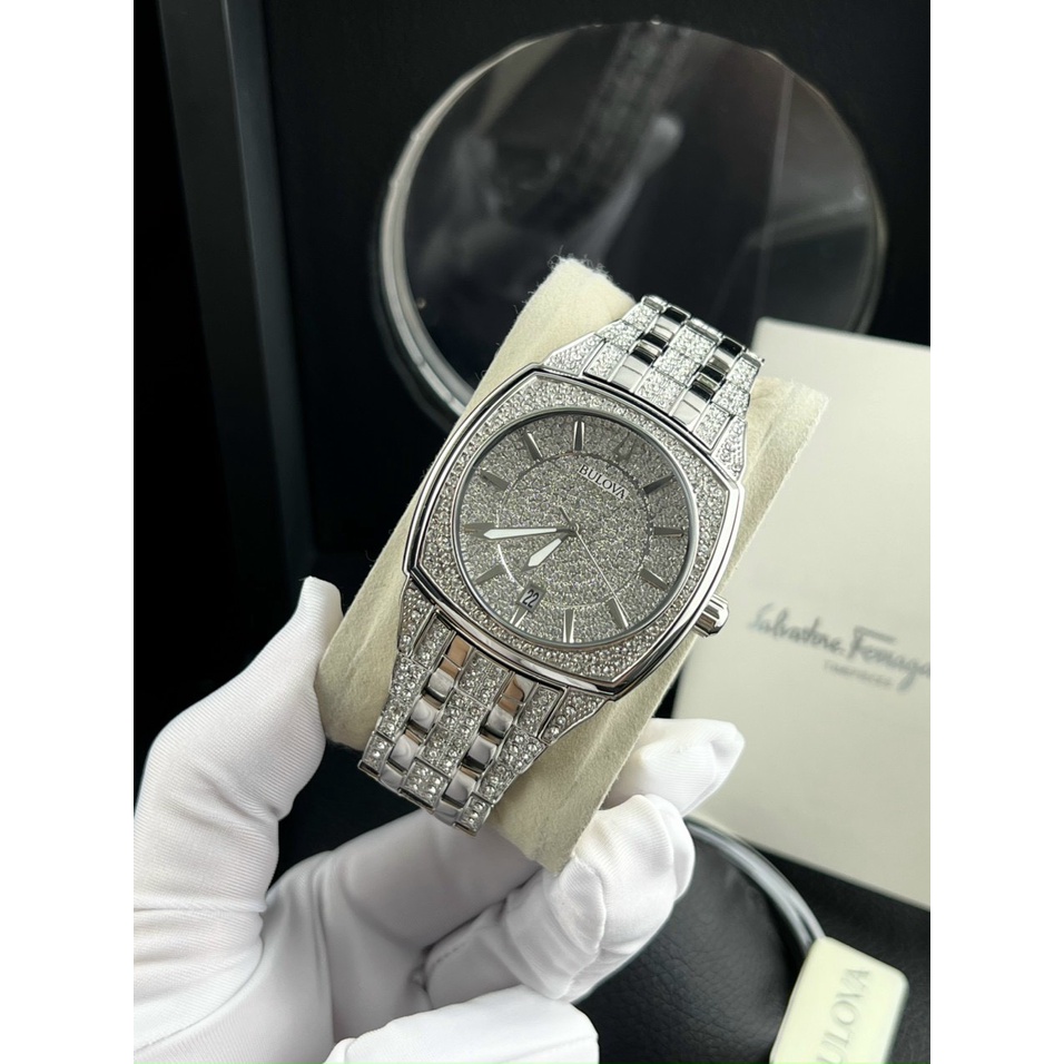 Đồng hồ nam Bulova 96c002 40mm máy Quartz chính hãng, full đá, mã vạch check code, tag giá đầy đủ