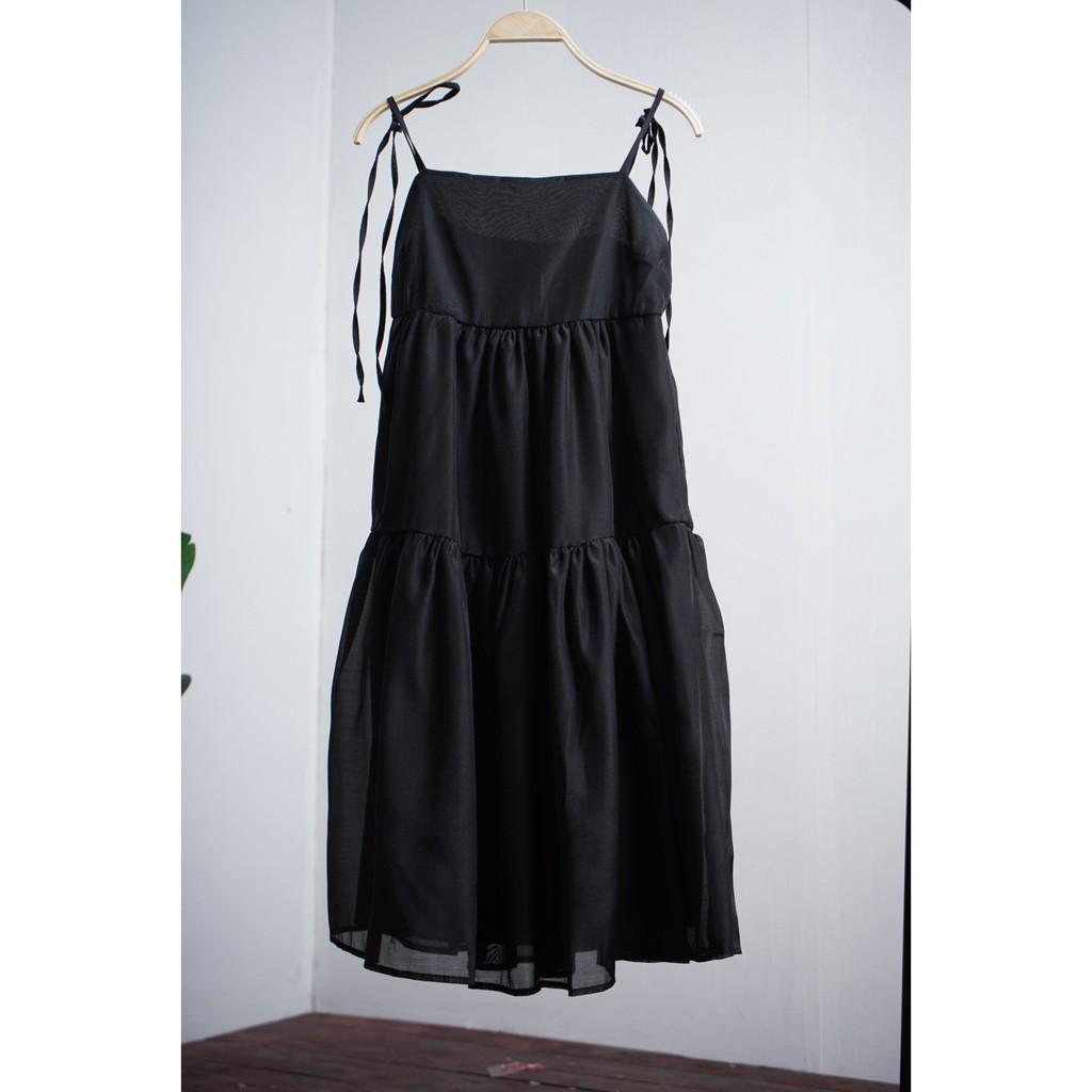 [TẶNG XẢ VẢI] Váy 2 dây voan tơ buộc vai 2 lớp (đen, be) - Đầm maxi đi chơi, đi biển | BigBuy360 - bigbuy360.vn