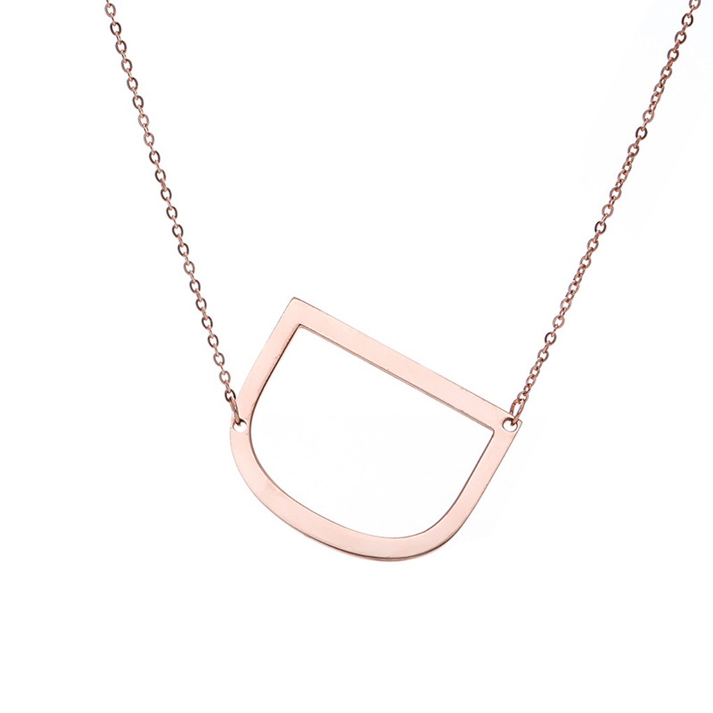 Dây chuyền inox màu vàng hồng phối mặt dây kim loại khắc chữ đơn giản