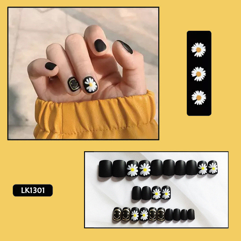 KOLIN 24 false nails in a box, quick and easy to use nail patch small daisy