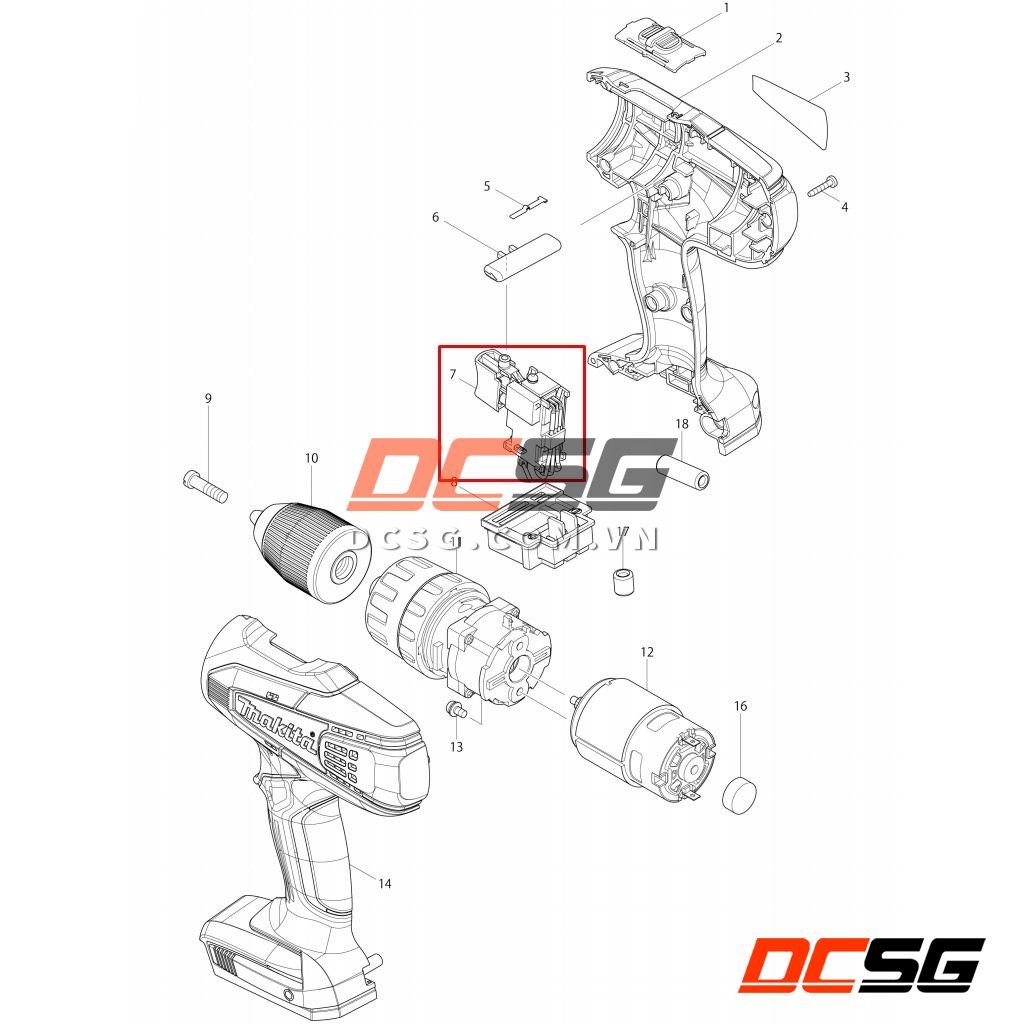 638887-6 Công tắc cho Makita DF347D, HP347D, DF457D, HP457D, DF488D, HP488D | DCSG