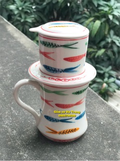 Phin pha cafe gốm sứ Bát Tràng cao cấp vẽ cá màu
